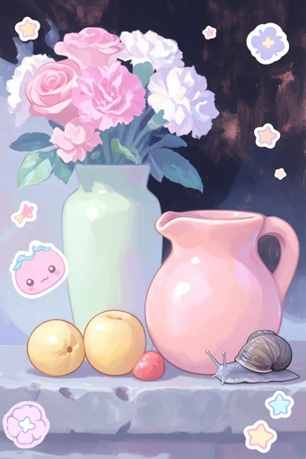 Neon Pastel Kawaii Core style reference image — bold clean line art