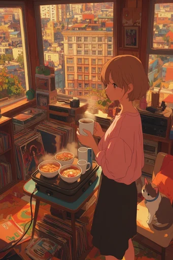 Nostalgic Hand-Drawn Anime style reference image — nostalgic warm lighting