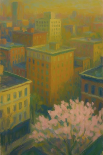 Ethereal Verdant Impressionism style reference image — high-angle aerial view