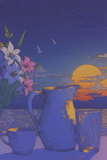 Ethereal Twilight Printwork style reference image — fine line ink illustration