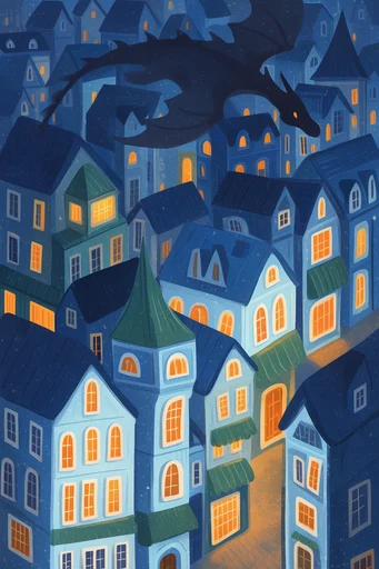 Whimsical Nocturnal Folklore style reference image — glowing warm light