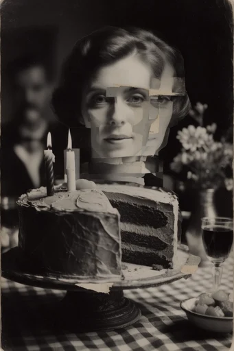 Gritty Monochromatic Collage style reference image — fragmented photomontage