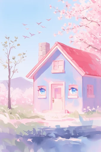 Ethereal Pastel Kawaii style reference image — cherry blossom background