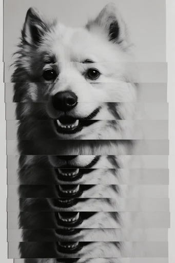 Monochrome Glitch Fragmentation style reference image — fragmented vertical slicing