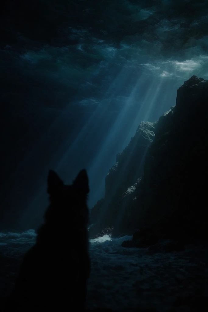 Monochromatic Abyssal Chiaroscuro style AI image example 3