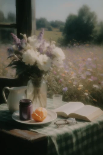Ethereal Pastoral Nostalgia style reference image — vintage 35mm film grain
