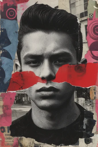 Raw Analog Collage style reference image — mixed-media collage
