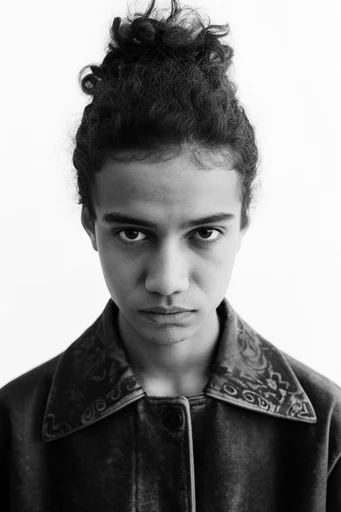 Clinical Monochrome Avant-Garde style reference image — hyper-detailed skin textures