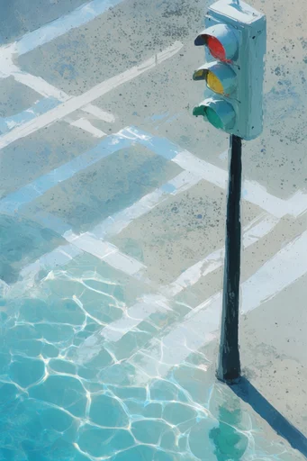 Luminous Coastal Graphicism style reference image — digital gouache painting