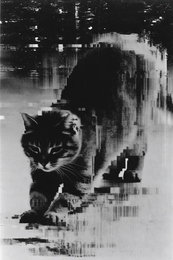 Monochrome Analog Glitch style reference image — coarse grain texture