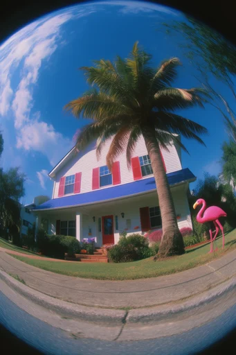 Surreal Hyper-Chromatic Fisheye style AI image example 4