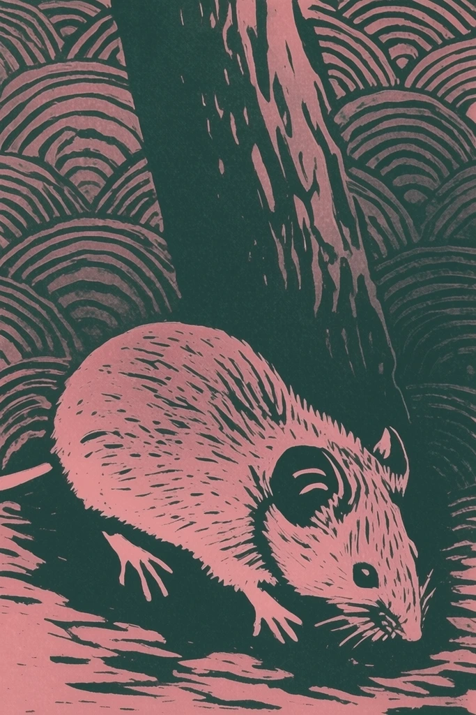 Hypnotic Linocut Nocturne style AI image example 3
