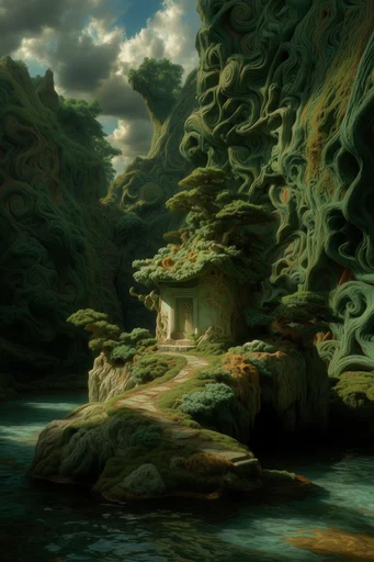Surreal Verdant Biomorphism style reference image — eldritch cosmic horror
