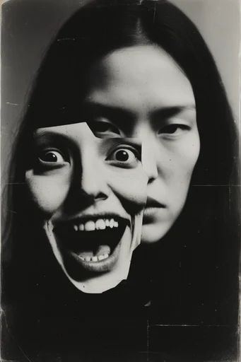 Fragmented Analog Noir style reference image — surrealist portraiture