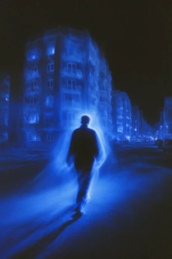 Luminescent Spectral Noir style reference image — electric cobalt glow