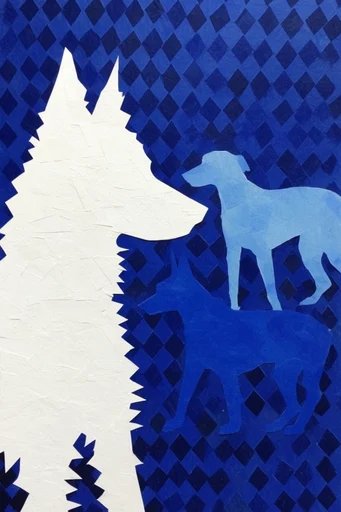 Monochrome Cobalt Surrealism style reference image — paper grain texture