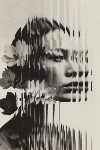 Fragmented Monochrome Surrealism style reference image — fragmented portraiture