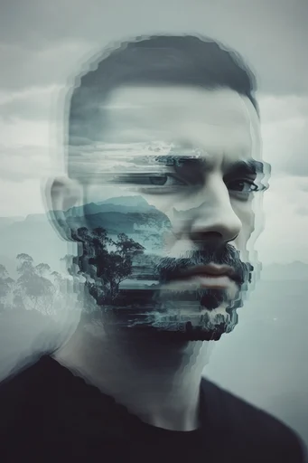 Ethereal Glitch Surrealism style reference image — double exposure