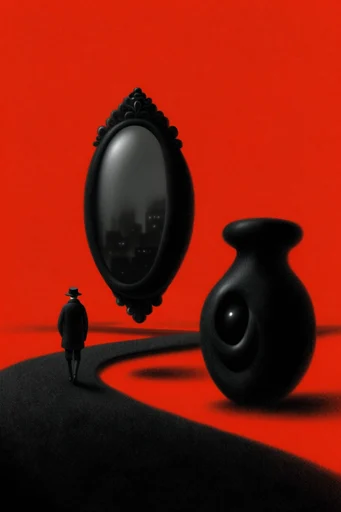 Crimson Velvet Surrealism style reference image — velvety organic textures