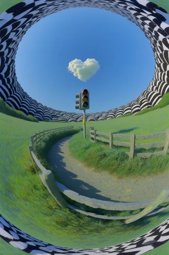 Hyperreal Digital Dreamscapes style reference image — vibrant green and cobalt blue palette