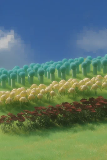 Plush Verdant Surrealism style reference image — bright clean daylight