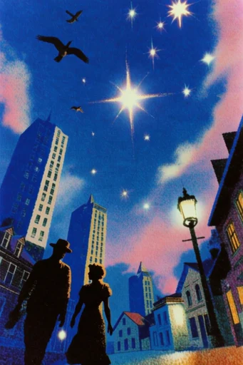 Retro-Surrealist Neon Dreamscape style reference image — 1980s sci-fi airbrush