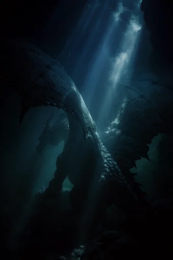 Monochromatic Abyssal Chiaroscuro style reference image — deep blue and black palette