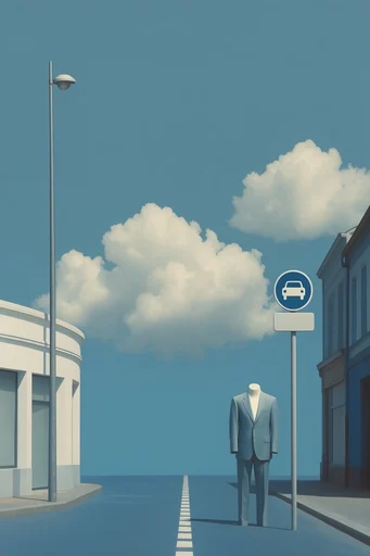 Minimalist Magrittean Dreamscape style reference image — minimalist surrealism