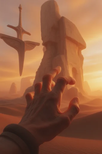 Monolithic Surreal Desert style reference image — golden hour lighting