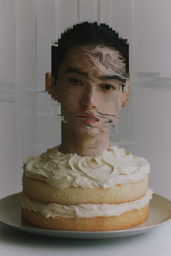 Fragmented Surrealist Portraiture style reference image — digital artifacting