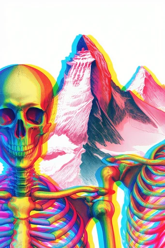 Neon Glitch Engraving style reference image — misaligned color registration