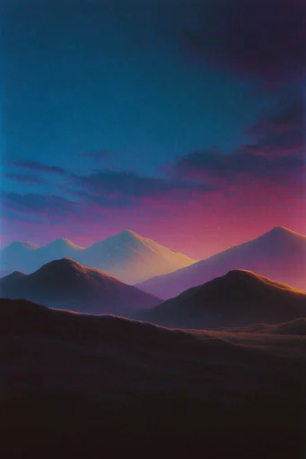 Ethereal Neon Twilight style reference image — retro film grain