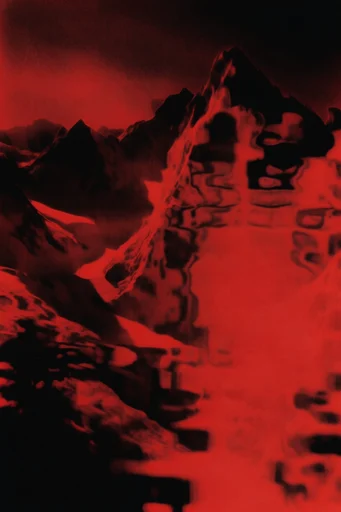 Crimson Noir Glitch style reference image — crimson and black monochrome