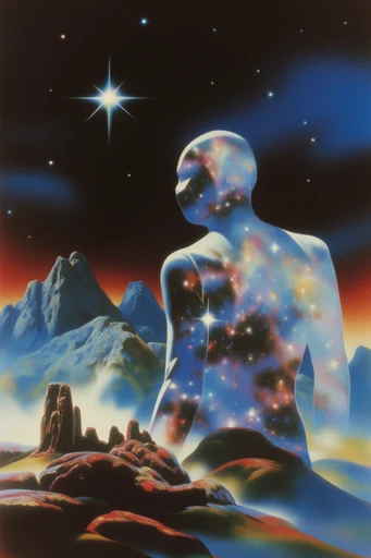 Retro Cosmic Airbrush style reference image — 1980s airbrush illustration