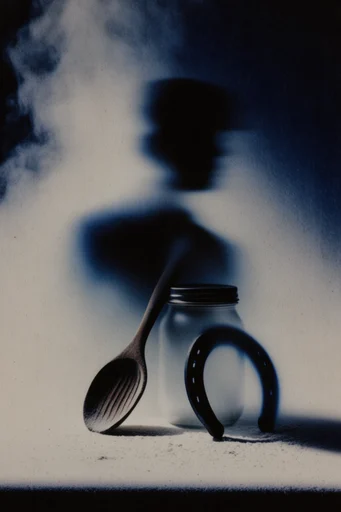 Spectral Ethereal Noir style reference image — heavy analog film grain