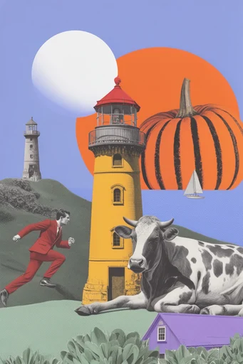 Graphic Surrealist Collage style reference image — vibrant color blocking