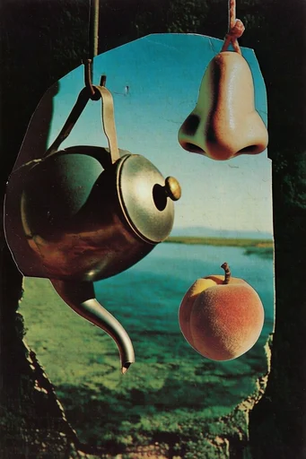 Nostalgic Surrealist Collage style reference image — vintage print texture