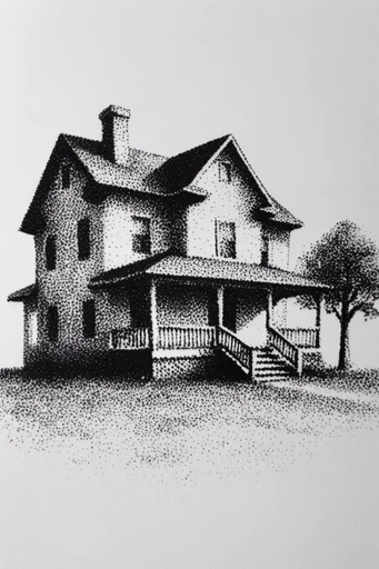 Monochrome Stipple Noir style reference image — vintage engraving style
