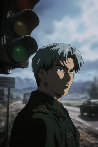 Cinematic Cyber-Noir Anime style reference image — high-contrast cel-shading