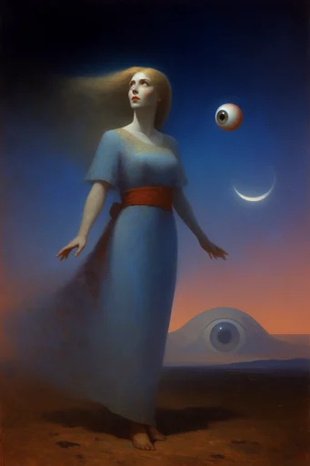 Cosmic Twilight Surrealism style reference image — biomorphic forms