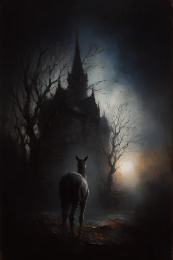 Nocturnal Gothic Tonalism style reference image — gothic architectural silhouettes