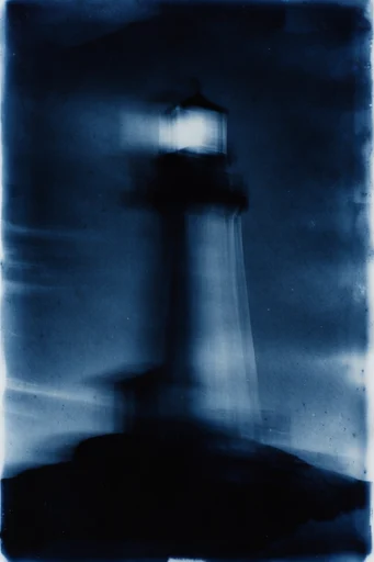 Spectral Indigo Cyanotype style reference image — chiaroscuro lighting