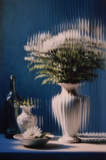 Fragmented Optical Surrealism style reference image — fluted glass refraction