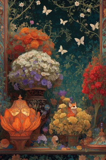 Luminous Botanical Surrealism style reference image — rich autumnal color palette