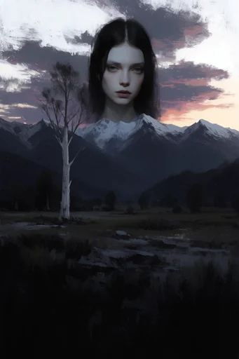 Ethereal Noir Illustration style reference image — expressive painterly portrait