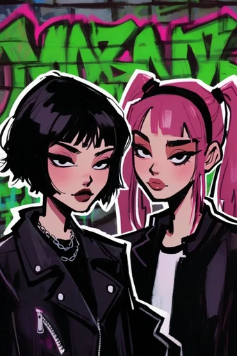 Neon Punk Vectorism style reference image — bold black vector outlines
