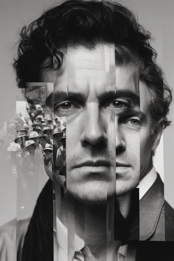 Fragmented Monochrome Surrealism style reference image — surrealist collage