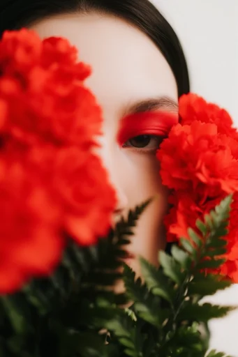 Crimson Avant-Garde Surrealism style reference image — macro beauty portraiture