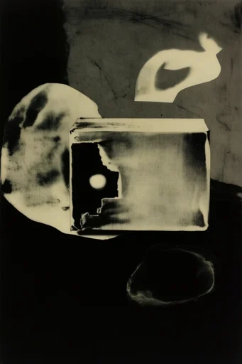 Fragmented Analog Noir style reference image — torn paper collage