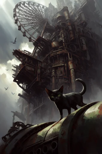 Colossal Industrial Retro-Futurism style reference image — painterly industrial detail